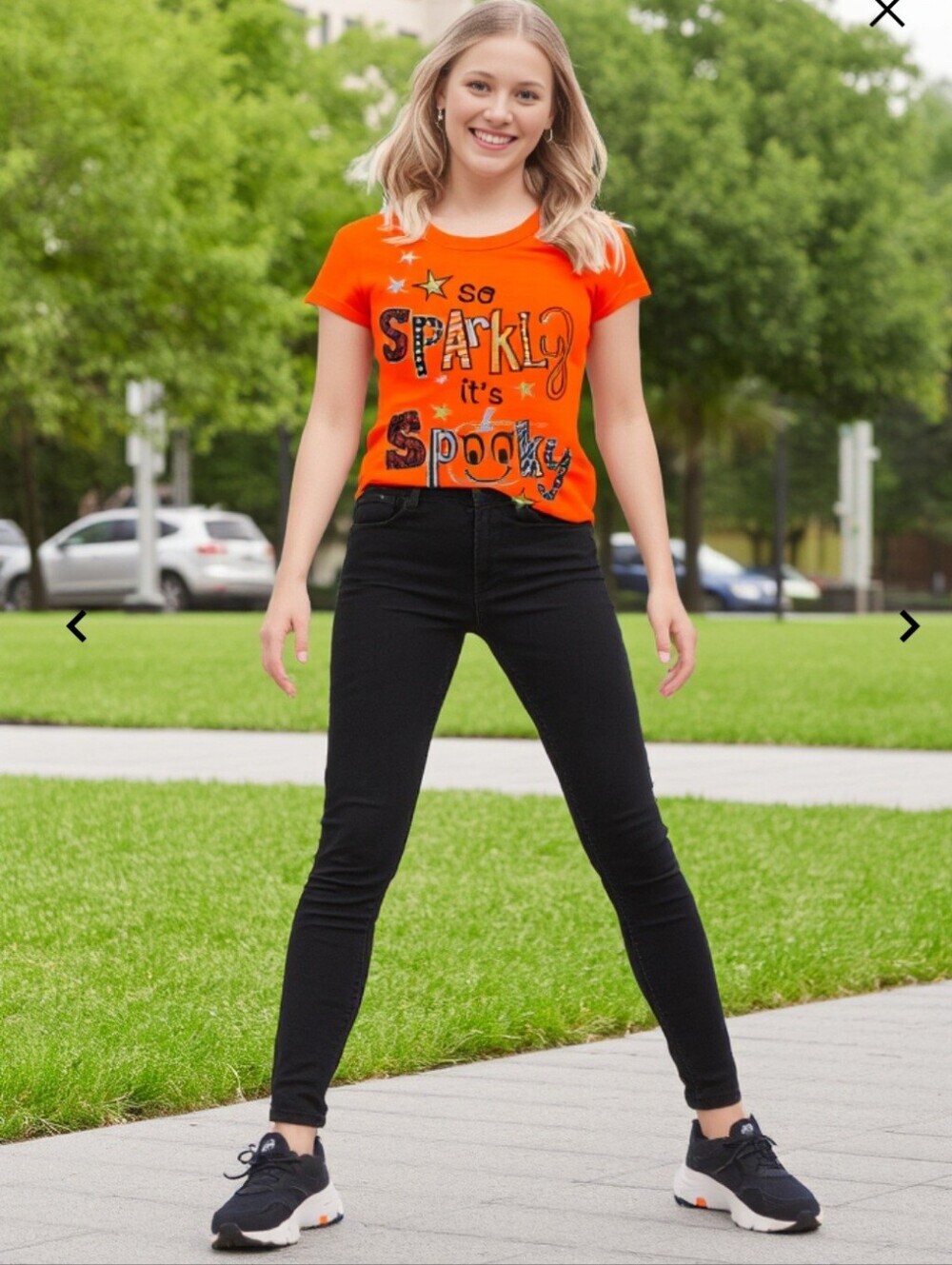 Halloween T-shirt with Sparkly Design Fits Womens XS/S (Actually Girls Size XL) - Picture 12 of 15